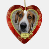 ペットドッグ記念撮影クリスマスレッド金ゴールドハート セラミックオーナメント (右)