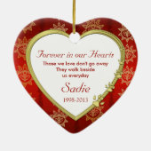 ペットドッグ記念撮影クリスマスレッド金ゴールドハート セラミックオーナメント (裏面)