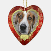ペットドッグ記念撮影クリスマスレッド金ゴールドハート セラミックオーナメント (左)