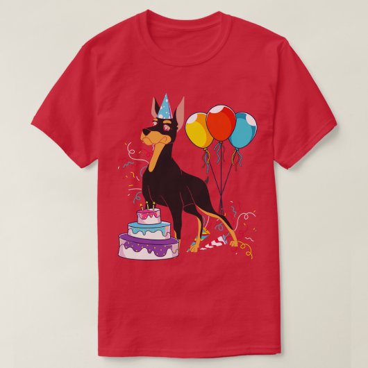 ペットドッグ誕生日パーティー犬の愛犬種ドベルマ Tシャツ (デザイン正面)
