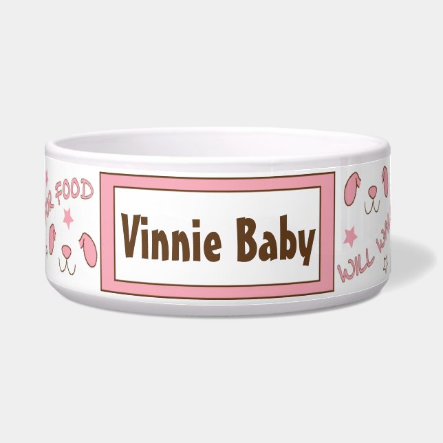 ペットドッグ ピンクボウル 大 "食事と引き換えに遊ぶ" ボウル (正面)