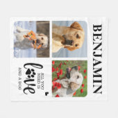 ペットドパーソナライズされたッグ愛人カスタム3 Photo Collage フリースブランケット (正面(横))