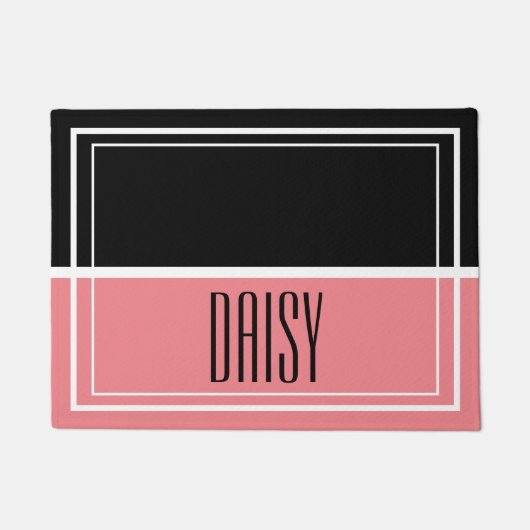 ペットネームパーソナライズされたピンクフード&ウォーターマット ドアマット (正面)