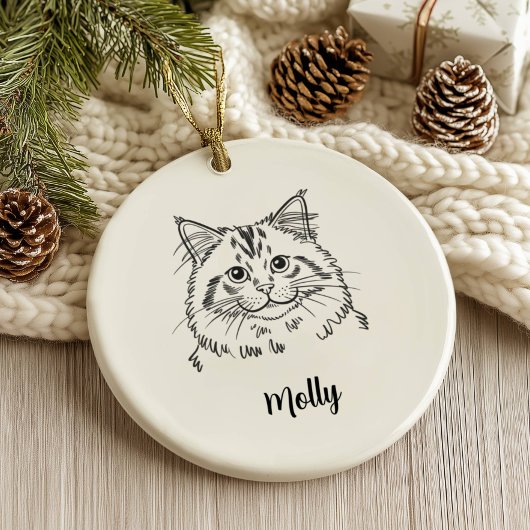 ペットネーム入り猫のクリスマス セラミックオーナメント