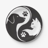 ペットハーモニー 陰陽 ペーパープレート - 犬 & 猫 テーマ (正面)