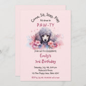 ペットパピープードルドッグ誕生日ポーティ 招待状 (正面/裏面)