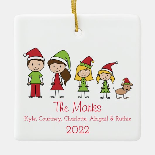 ペットパーソナライズされたと可愛いクリスマスキャラクター セラミックオーナメント (正面)
