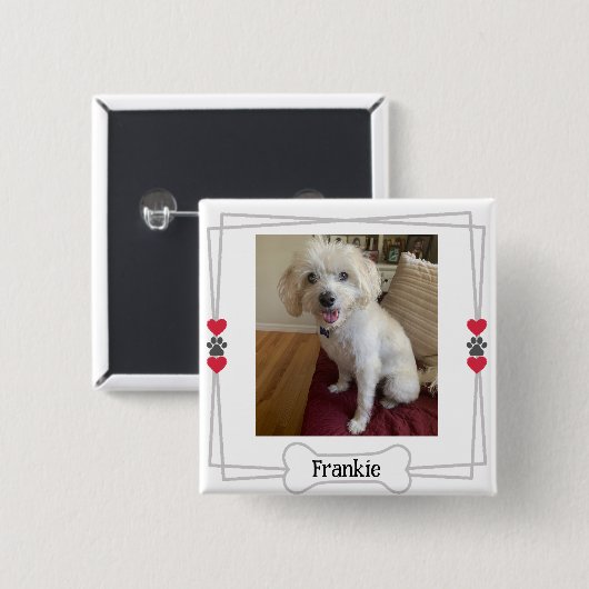 ペットパーソナライズされたのハートと手の付いたフォトボタン 缶バッジ (正面&裏面)