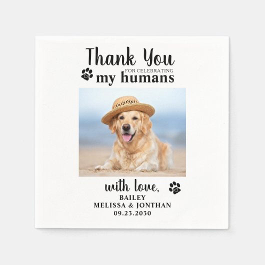 ペットパーソナライズされたの写真ありがとう犬結婚の スタンダードカクテルナプキン (正面)