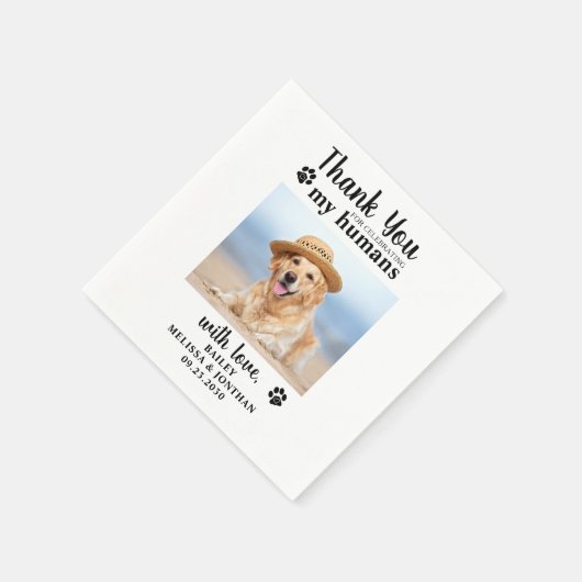 ペットパーソナライズされたの写真ありがとう犬結婚の スタンダードカクテルナプキン (角)