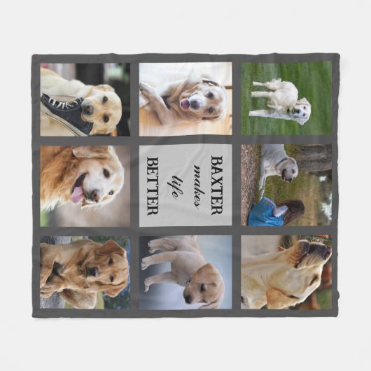 ペットパーソナライズされたの写真と文字犬の猫家族 フリースブランケット (正面(横))