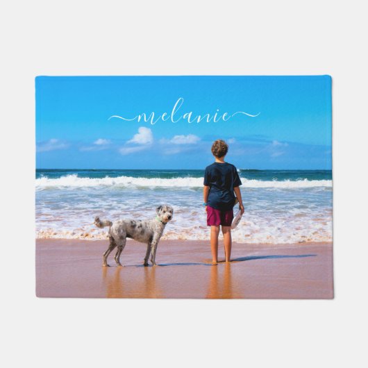 ペットパーソナライズされたの写真の書式設定名前をカスタムする ドアマット (正面)