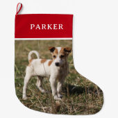 ペットパーソナライズされたの写真カスタム赤 ラージクリスマスストッキング (正面)
