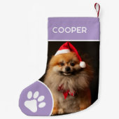 ペットパーソナライズされたの名前とフォトラベンダー スモールクリスマスストッキング (裏面)