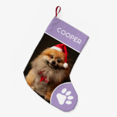 ペットパーソナライズされたの名前とフォトラベンダー スモールクリスマスストッキング (正面 (吊り時))