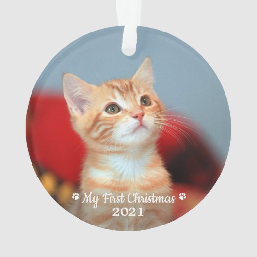 ペットパーソナライズされたの子猫フォトキャット初めてのクリスマス オーナメント (裏面)