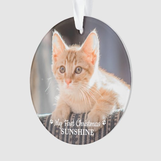ペットパーソナライズされたの子猫フォトキャット初めてのクリスマス オーナメント (正面)