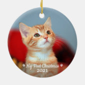 ペットパーソナライズされたの子猫フォトキャット初めてのクリスマス セラミックオーナメント (裏面)