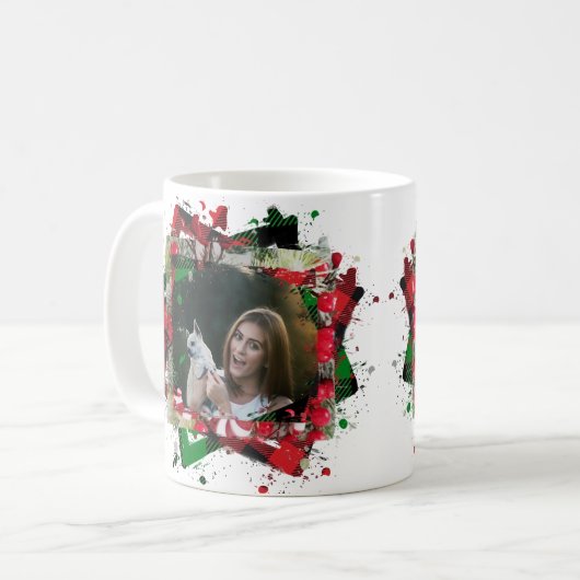 ペットパーソナライズされたの家族の写真のクリスマス コーヒーマグカップ (正面左)
