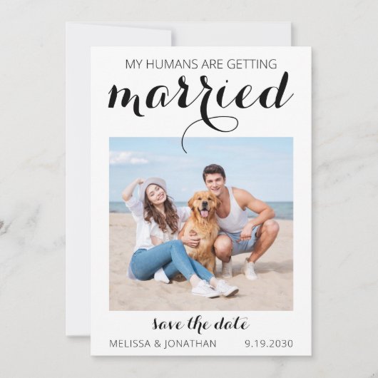 ペットパーソナライズされたの結婚犬のシンプル写真 セーブザデート (正面)