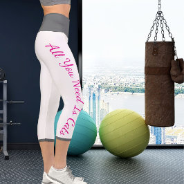 ペットパーソナライズされたをテーマにしたトレーニングピンクグレーホワイト カプリレギンス