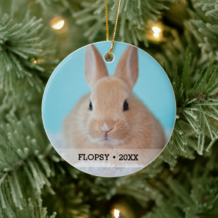 ペットパーソナライズされたウサギ写真名クリスマスツリー セラミックオーナメント