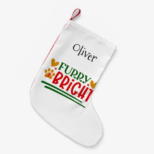 ペットパーソナライズされたテーマの毛皮と明るい スモールクリスマスストッキング (正面 (吊り時))