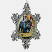 ペットパーソナライズされたドッグ写真 スノーフレークピューターオーナメント (左)