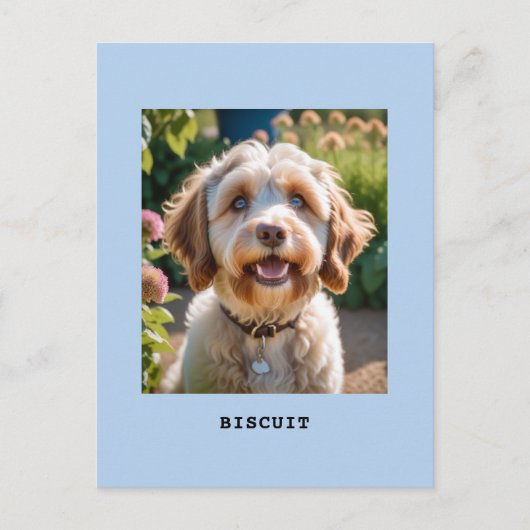 ペットパーソナライズされたドッグ猫写真名ライトブルー ポストカード (正面)
