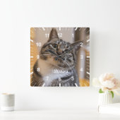 ペットパーソナライズされたネコ犬の写真名 スクエア壁時計 (ホーム)