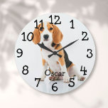 ペットパーソナライズされたネコ犬の写真名 ラージ壁時計<br><div class="desc">ペットの名前と写真でパーソナライズできるおもしろいデザイン。Thisisnomeによる設計©</div>
