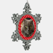 ペットパーソナライズされたネコ犬クリスマスレッド金ゴールド スノーフレークピューターオーナメント (左)