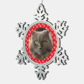 ペットパーソナライズされたネコ犬クリスマスレッド金ゴールド スノーフレークピューターオーナメント (右)