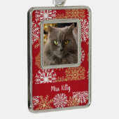 ペットパーソナライズされたネコ犬レッドクリスマススノーフレーク シルバープレートフレームオーナメント (右)