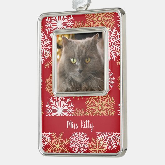 ペットパーソナライズされたネコ犬レッドクリスマススノーフレーク シルバープレートフレームオーナメント (左)