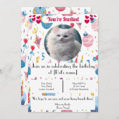 ペットパーソナライズされたネコ誕生日招待状 招待状 (正面/裏面)