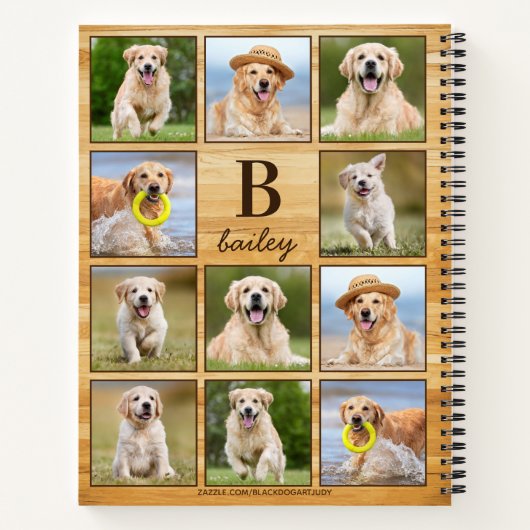 ペットパーソナライズされたパピードッグモノグラムフォトコラージュ ノートブック (裏面)