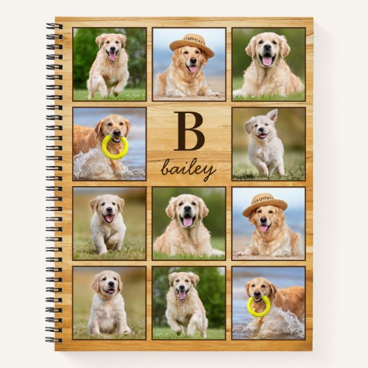 ペットパーソナライズされたパピードッグモノグラムフォトコラージュ ノートブック (正面)