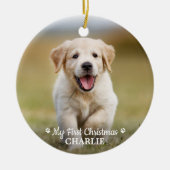 ペットパーソナライズされたパピーフォトドッグ初めてのクリスマス セラミックオーナメント (正面)