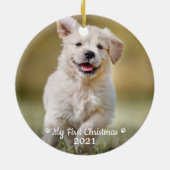 ペットパーソナライズされたパピーフォトドッグ初めてのクリスマス セラミックオーナメント (裏面)