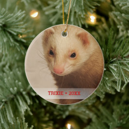 ペットパーソナライズされたフェレット写真名クリスマスツリー セラミックオーナメント