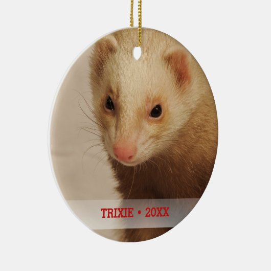 ペットパーソナライズされたフェレット写真名クリスマスツリー セラミックオーナメント (右)