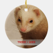 ペットパーソナライズされたフェレット写真名クリスマスツリー セラミックオーナメント (裏面)