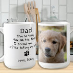 ペットパーソナライズされたフォトおもしろい犬パパ父の日 コーヒーマグカップ<br><div class="desc">この父お気に入りの父が言うあなたの犬のパパを驚かせ、または彼の誕生日やすごいこの可愛いとおもしろい犬のパパマグとの任意の大事な行事。「パパ... 私は何度も私はあなたにキスをしてしまって申し訳ない…私のお尻を舐めた後」犬から完璧な贈り物を作る！犬の写真と名前でパーソナライズ。すべての愛犬家と犬のパパが必要！COPYRIGHT © 2020 Judy Burrows,  Black Dog Art - All Rights Reserved.ペットパーソナライズされたフォトおもしろい犬パパファーザーズデイコーヒーマグ</div>