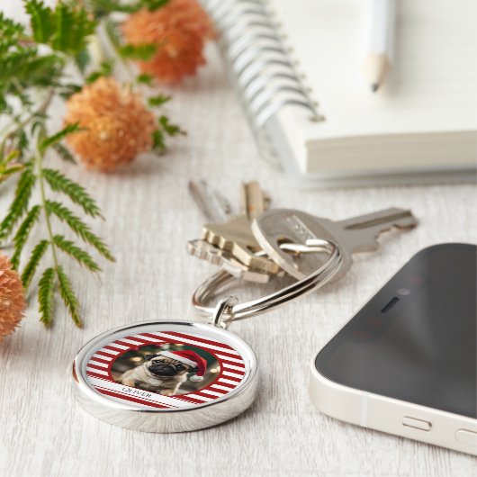 ペットパーソナライズされたフォトキャンディーケーンレッドストライプ キーホルダー (側面)