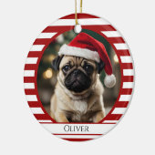 ペットパーソナライズされたフォトキャンディーケーンレッドストライプ セラミックオーナメント (左)