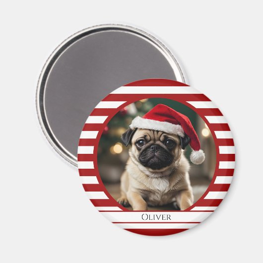 ペットパーソナライズされたフォトキャンディーケーンレッドストライプ マグネット (正面/裏面)