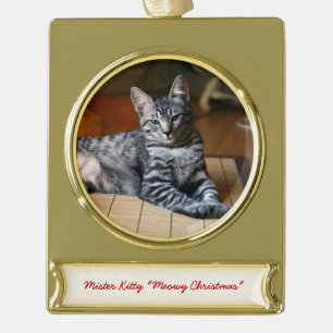 ペットパーソナライズされたフォトクリスマスオーナメント ゴールドプレートバナーオーナメント