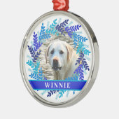 ペットパーソナライズされたフォトクリスマスブルーリース メタルオーナメント (左)