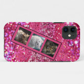 ペットパーソナライズされたフォトコラージュガーリーピンクグリッター Case-Mate iPhoneケース (裏面(横))